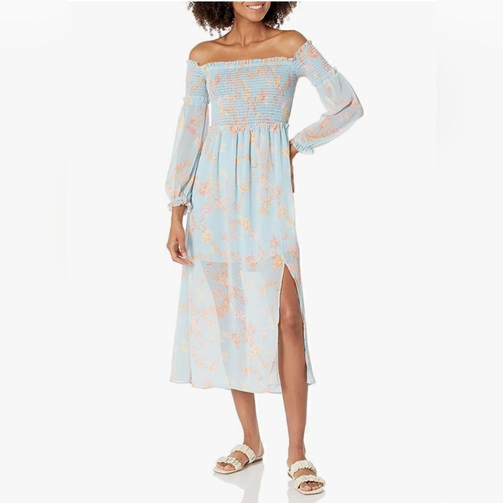 French Connection Size 2 OffโThe Shoulderโ Long Sleeve MidiโDress